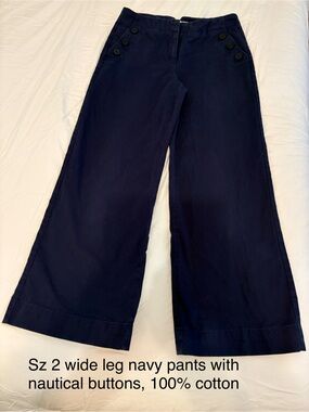 Sz 2 Wide Leg Navy Cotton Pants with Nautical Buttons